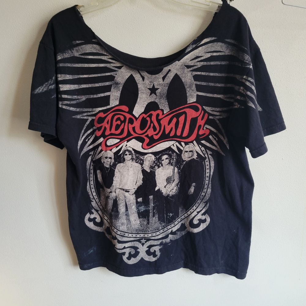 Vintage 2009 Aerosmith Band Tour T Shirt Round Neck Adult Largr Black